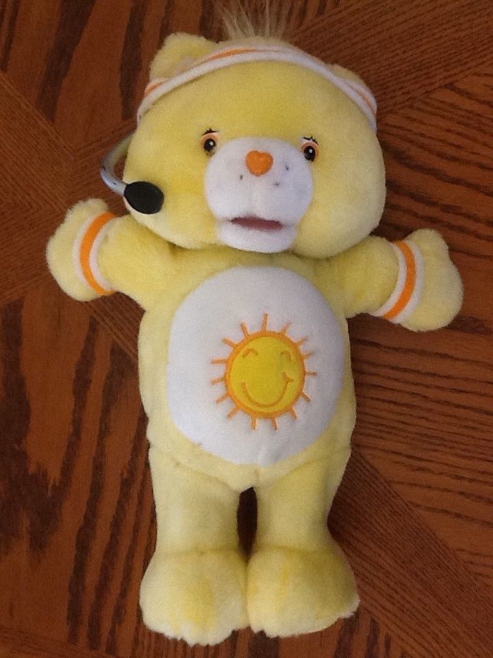 2004 Care Bears Let's Get Physical Yellow FUNSHINE Antimated Bear