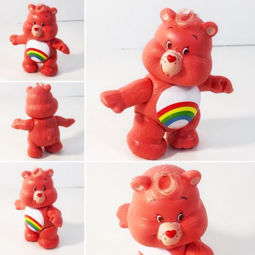Vintage Care Bears CHEER BEAR Poseable PINK Rainbow Vinyl Figure (1984) Kenner