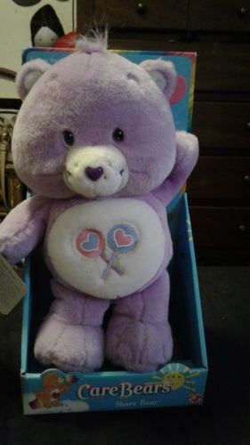 2002 Care Bears Share Bear Stuffed Animal Plush Lilac in box