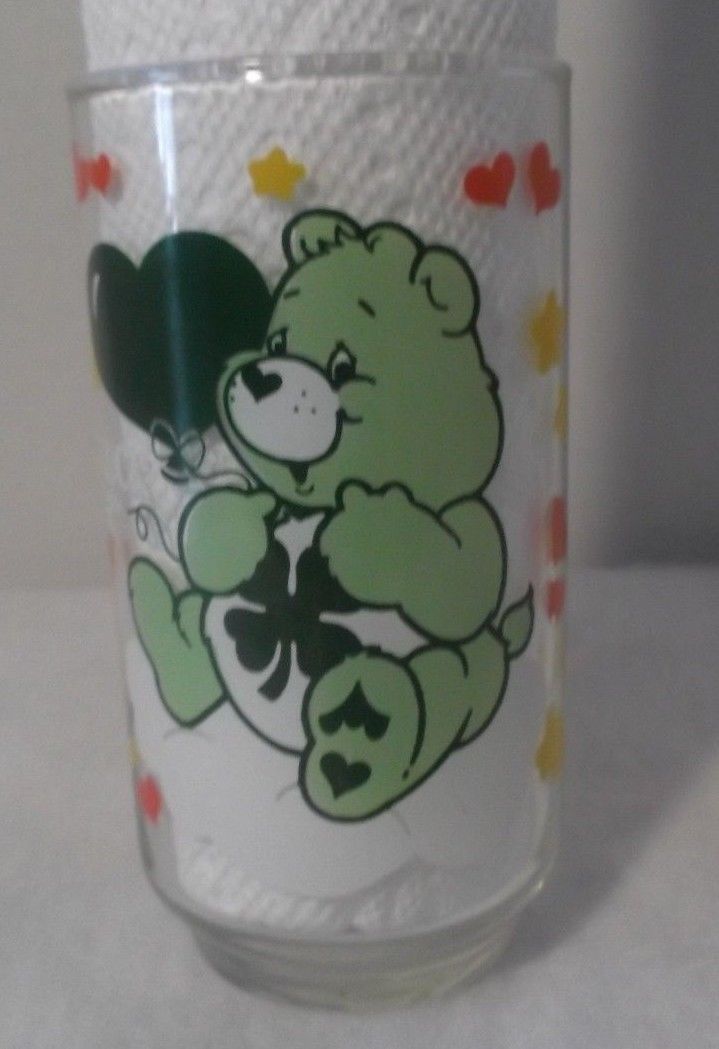 VTG 1986 Care Bears GOOD LUCK Bear Glass 5