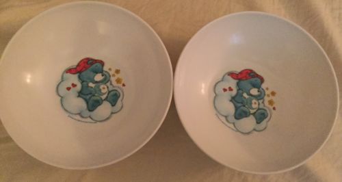 2 Vintage Care Bear ToddlerCereal Bowls 1983 Goodnight Melmac Plastic Bowl
