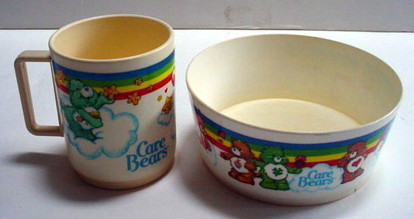 1983 CARE BEARS Vintage DEKA Plastic Bowl & Cup Mug Set American Greeting Corp