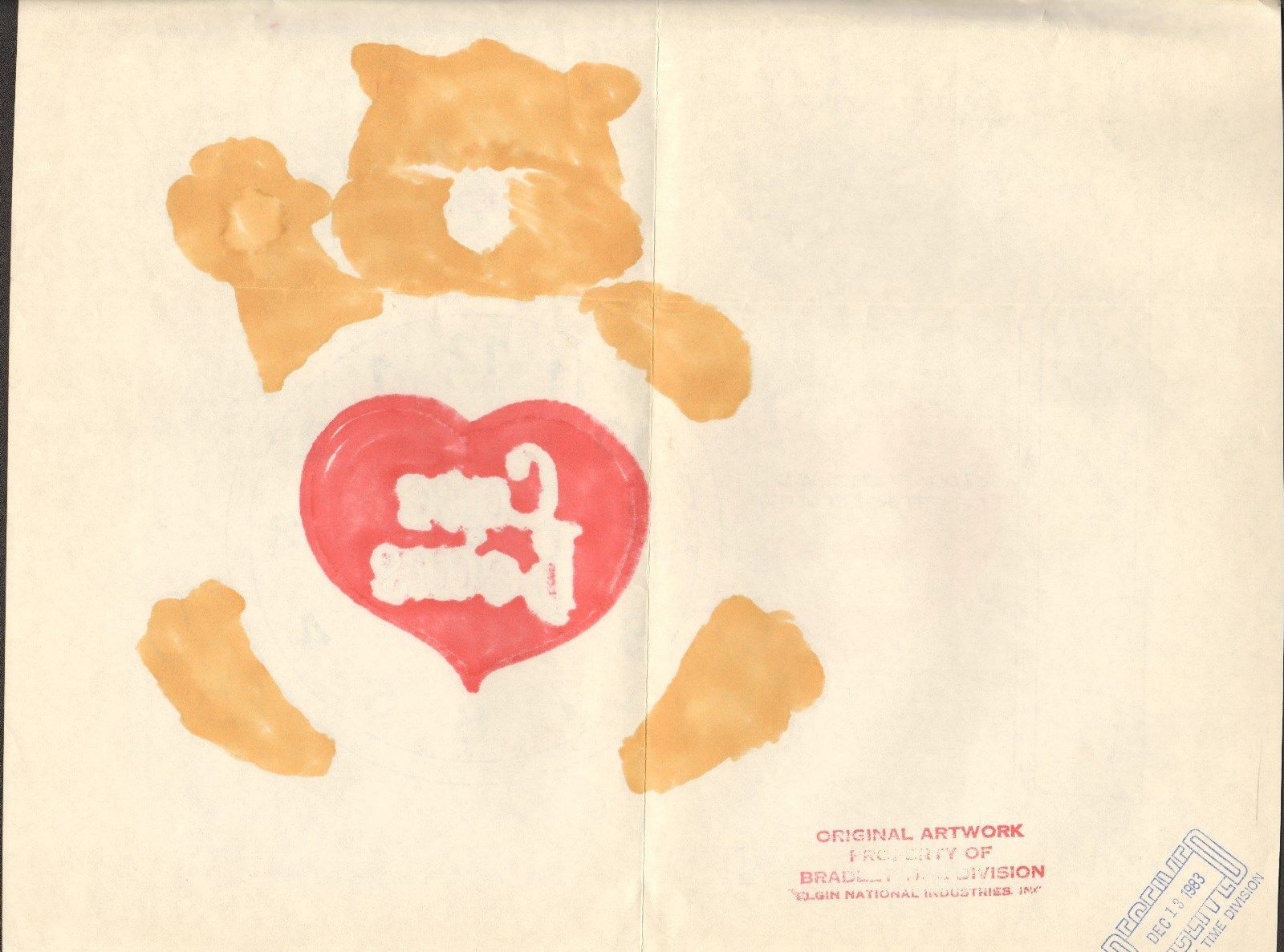 American Greetings Care Bears Clock-Original Bradley Time Concept Art 1983