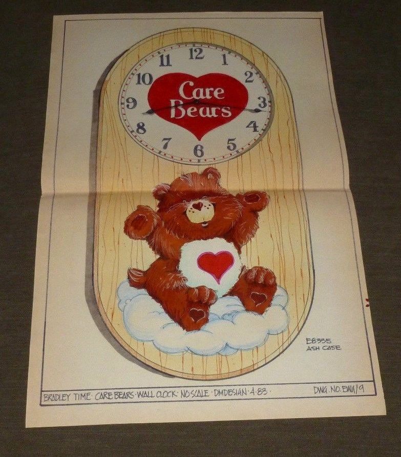 American Greetings Care Bears Wall Clock-Original Bradley Time Concept Art 1983