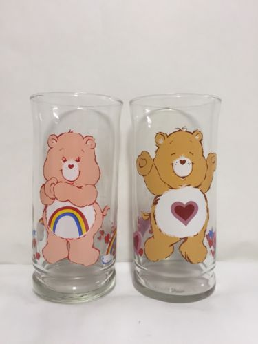 2 Vintage 1983 Care Bear Drinking Glasses Pizza Hut Ltd Edition Collectors Glass