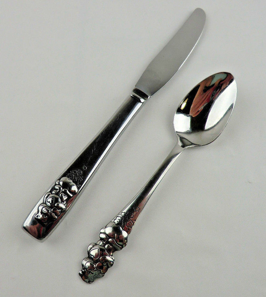 Care Bear 2 Piece Toddler Silverware Spoon and Knife Only 1984 Vintage