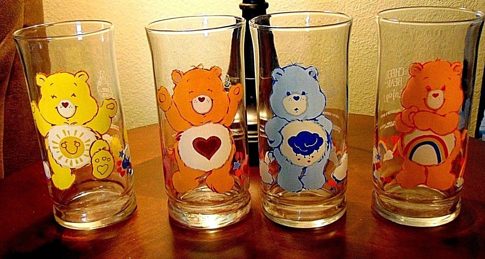 VINTAGE 1983 SET OF 4 CARE BEAR GLASSES TUMBLERS  LIBBY GLASS CO. PIZZA HUT 