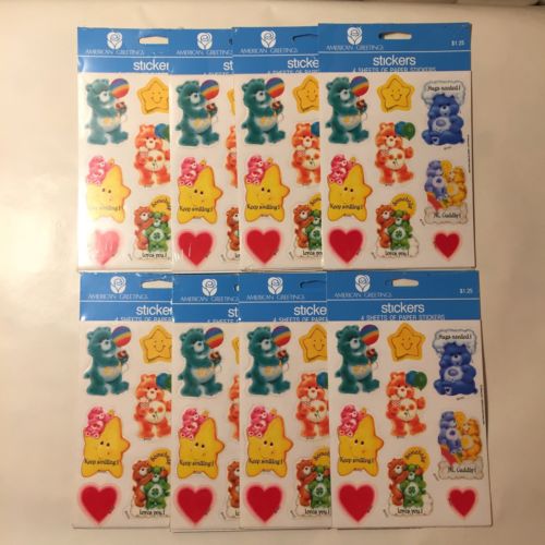 Lot of 8 NEW Vintage 80s Care Bears Stickers 4 Sheets Per Pack 288 Total Sealed