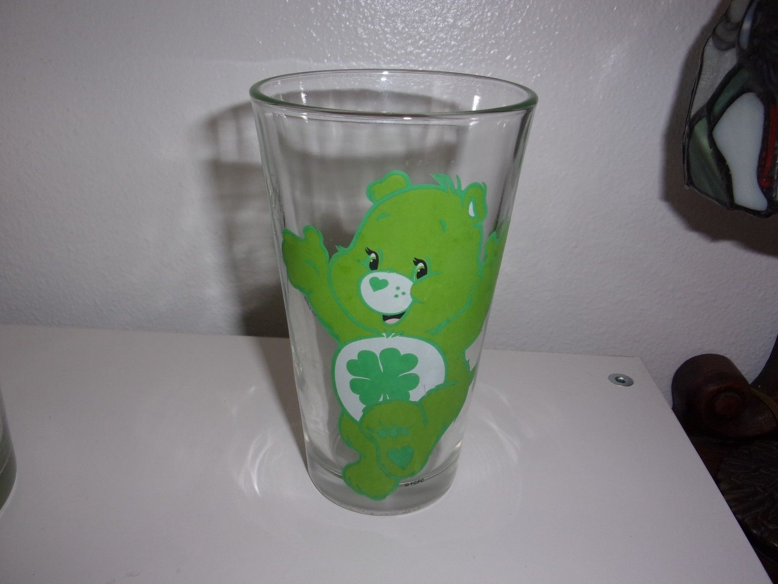 care bear bears shamrock green good luck tcfc  vintage glass CUP  6