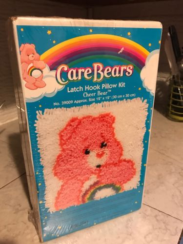 Vtg Care Bears Cheer Bear Latch Hook Pillow Kit New In Box 12x12 Craft Complete