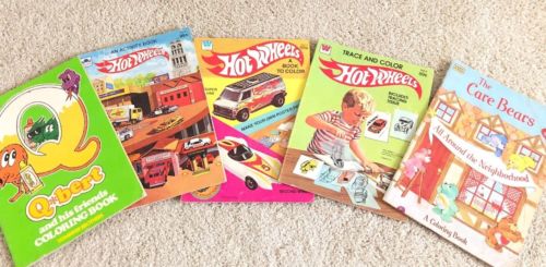 Vintage 1980s Hot Wheels Care Bears Qbert Coloring Books Lot