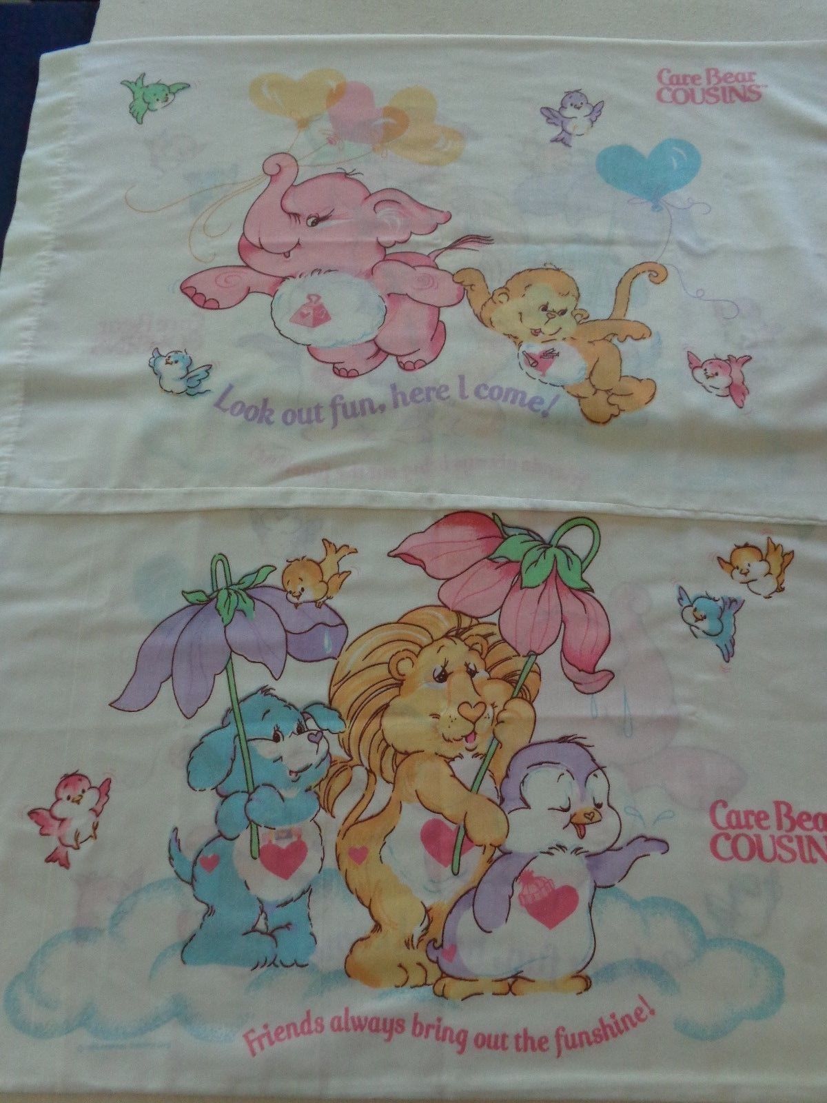 Vintage Care Bear Cousins Pillowcase Lot of 2 ~ American Greetings Corp.  1985