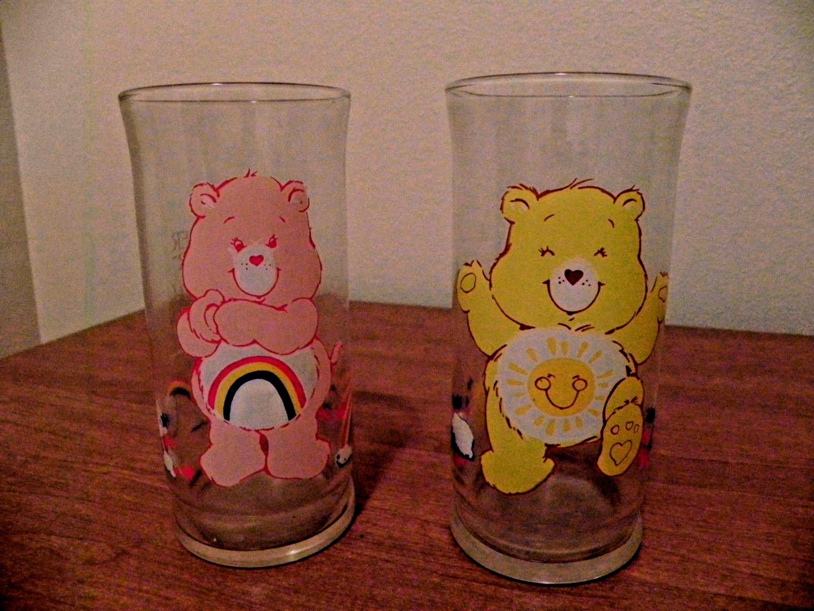 2 Carebear drinking glasses Pizza Hut Collection Series