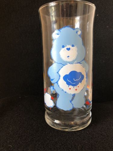 1983 CARE BEAR Blue GRUMPY BEAR GLASS Pizza Hut Drinking Cup Vintage