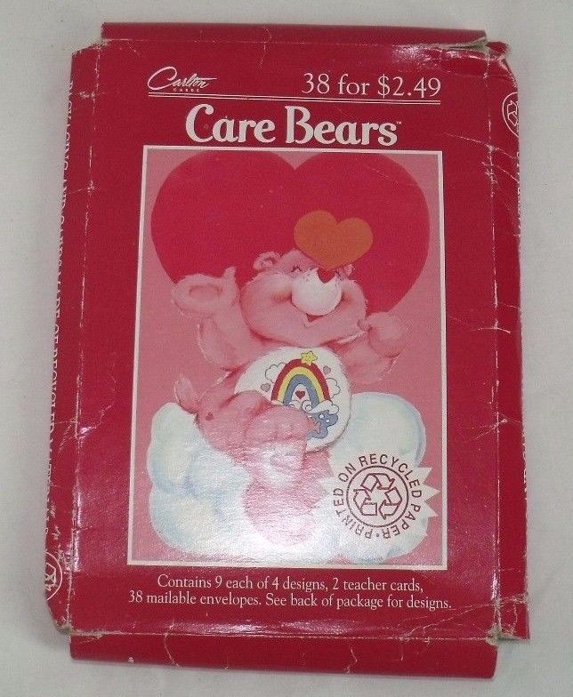 Vintage Care Bears 1993 Carlton Cards Box of 38 Valentines cards