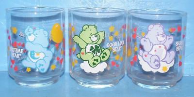 lot of 3 Care Bear Juice Glasses Bedtime Bear Good Luck Bear Share Bear