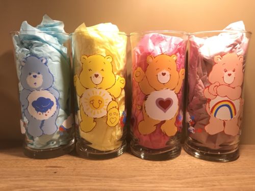Care Bears Limited Edition Pizza Hut Drinking Glasses Set Of 4-1983 VINTAGE