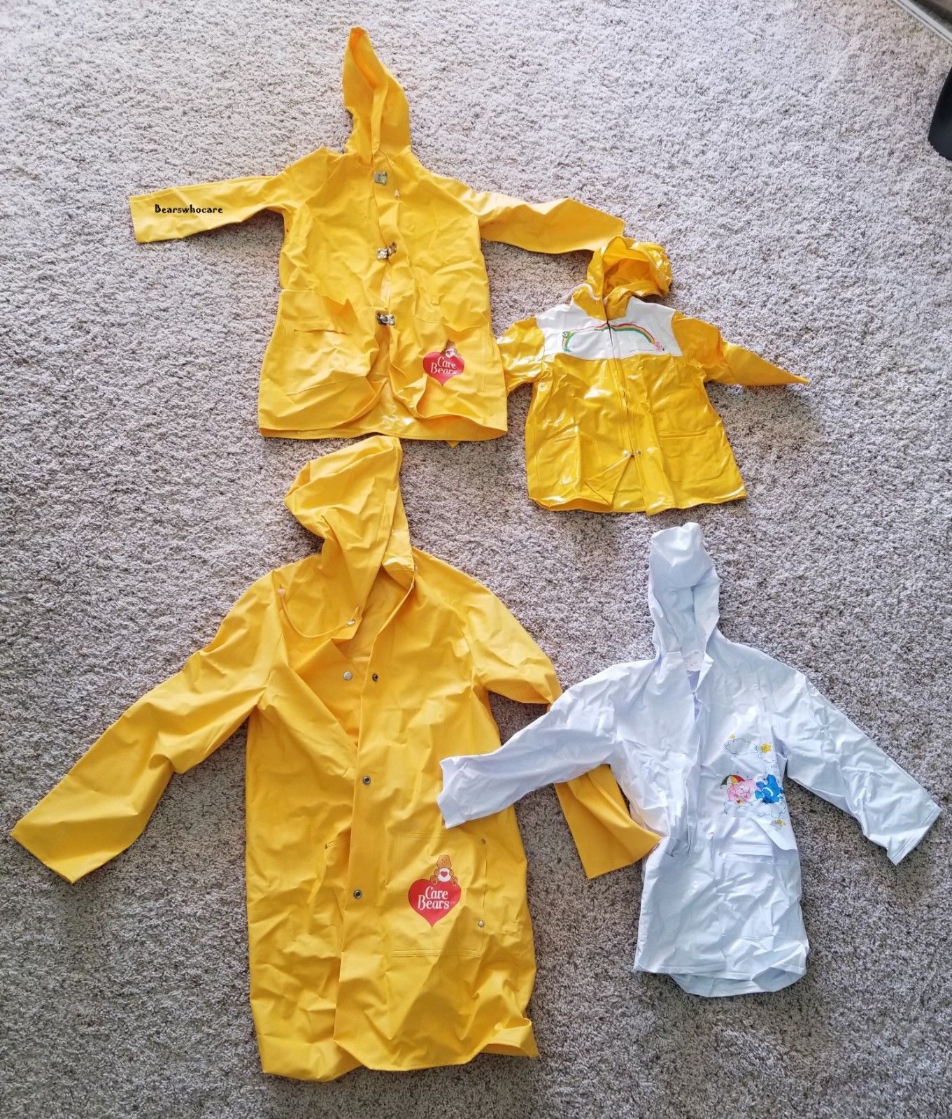 Care Bears Plastic Raincoats sizes children 3, 4, 6X, L14, 1982-84
