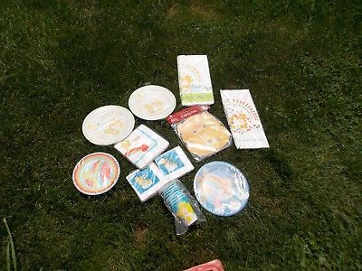 Care Bears Bear & COUSINS Vintage 80s Birthday Supplies Plates Hats Cups UNUSED