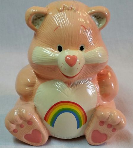 Vintage 1980's Care Bears Pink Cheer Rainbow Bank With Stopper- Free Shipping