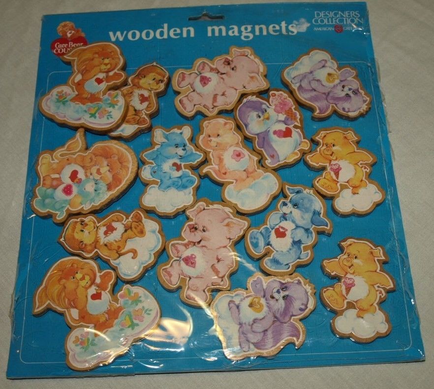 Care Bears 1984 Wooden Magnet Collector Set of 15 With display NEW VINTAGE