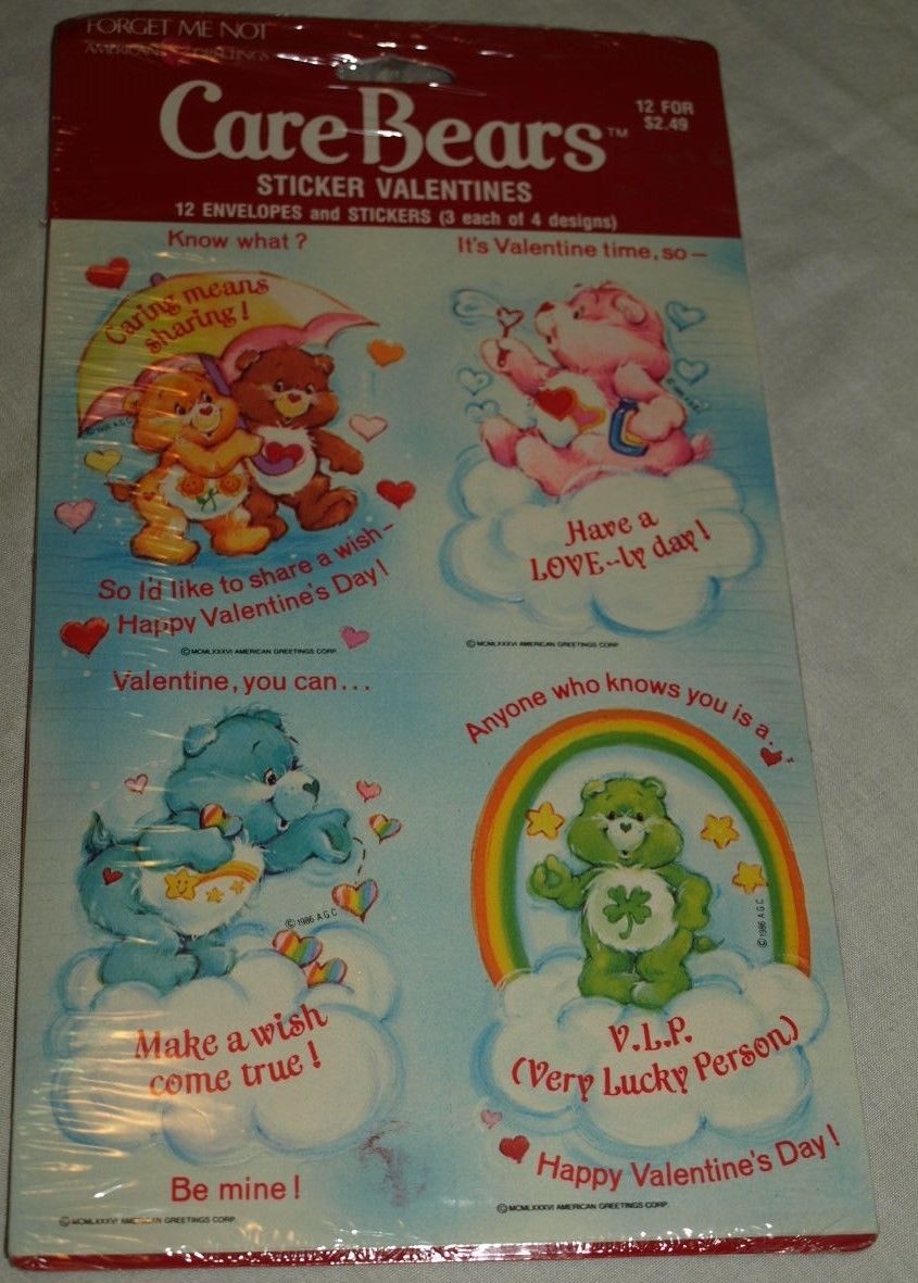 Care Bears Sticker Valentines 1986 American Greetings 12 Peel and Stick vintage