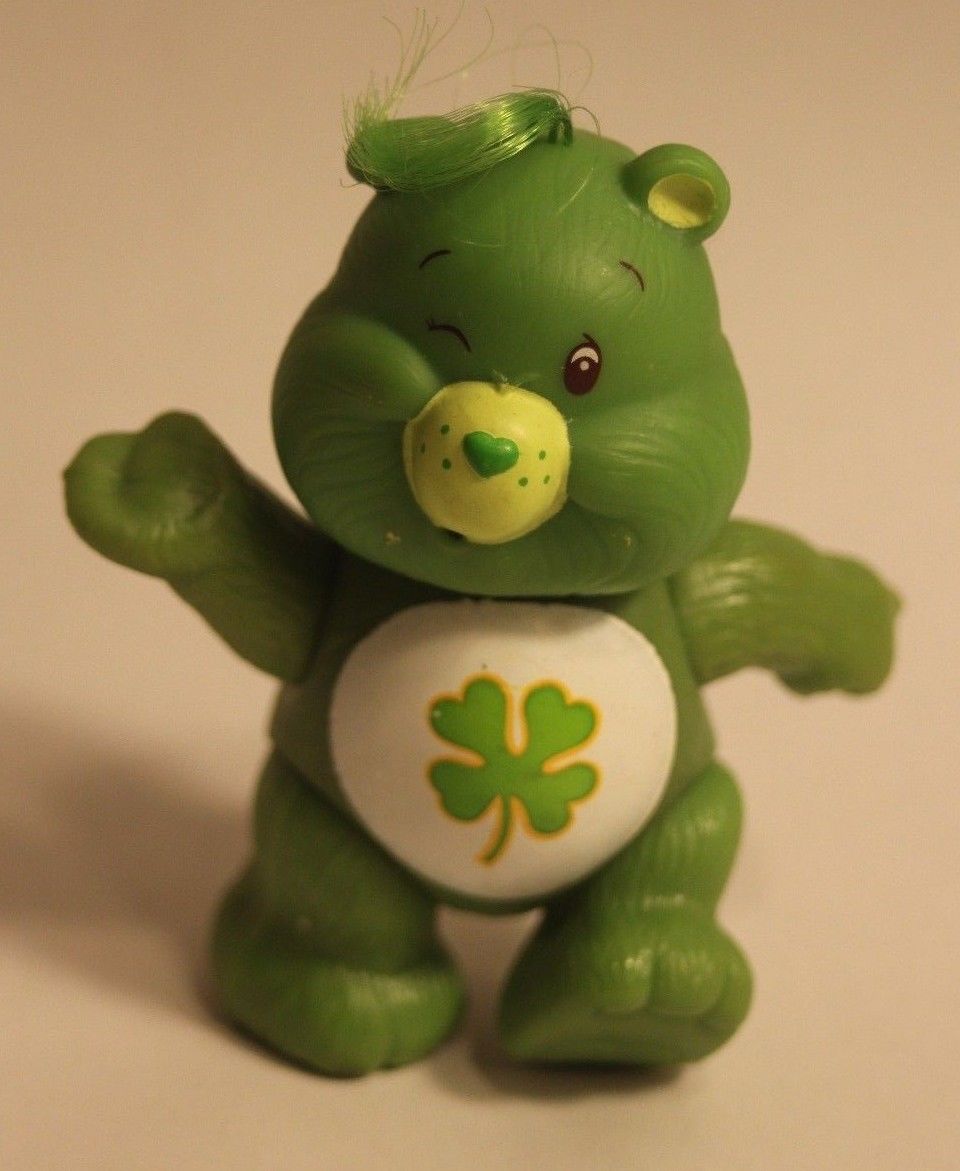 Good Luck Bear Four Leaf Clover Green Care Bear 1983 Vintage Plastic Figurine
