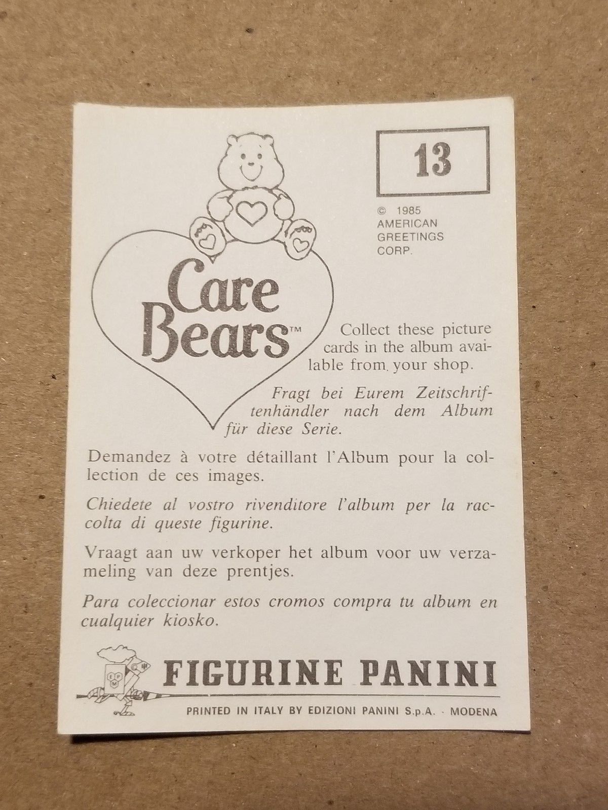 Classic 1985 American Greetings - Care Bears Figurine Panini Cards/Stickers
