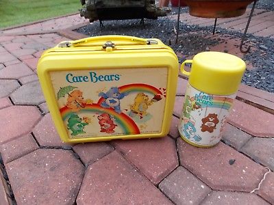 Care Bears Bear Vintage 1980's Lunch Box & Thermos YELLOW