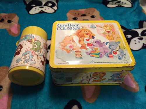 VINTAGE RARE CARE BEAR COUSINS 1985 METAL LUNCHBOX & ALADDIN THERMOS LIMITED 80s