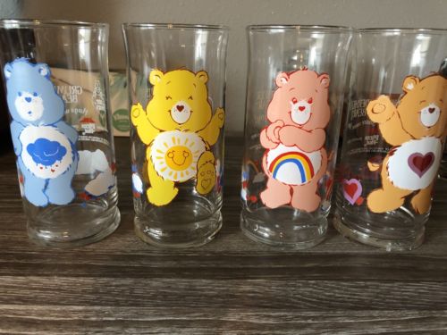 Set of 4 Vintage Care Bear Glasses from Pizza Hut Great Condition