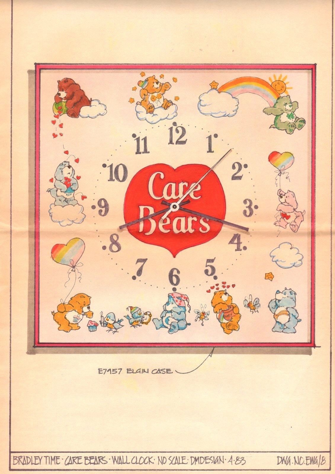 American Greetings Care Bears-Original Bradley Time Clock Concept Art 1983