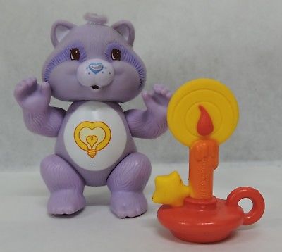 VTG 1985 AGC CARE BEARS COUSIN 3 1/4" BRIGHT HEART RACCOON FIGURE &CLEVER CANDLE