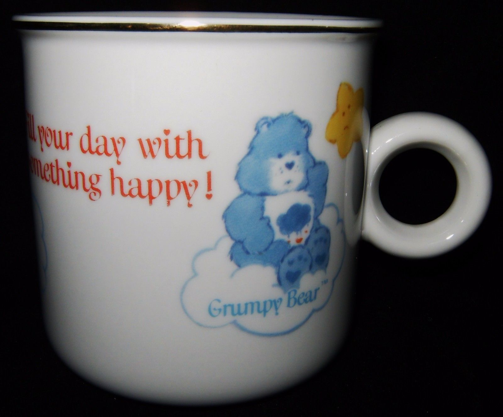 Vtg CARE BEARS Porcelain Coffee Mug Cup 1984 Grumpy Tenderheart Cheer Happy