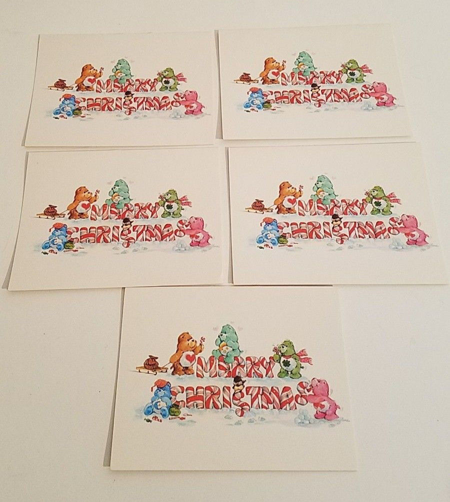 5 Vintage Care Bear Christmas Cards with Envelopes  American Greetings 1983