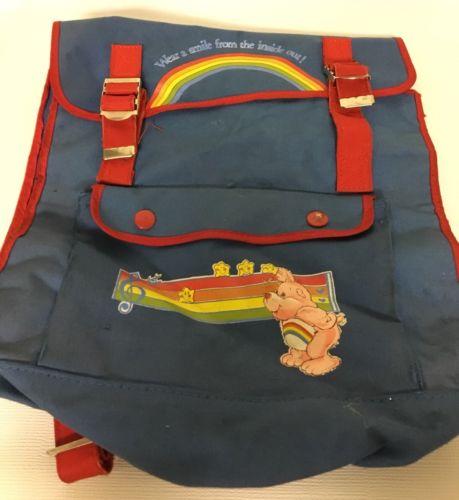 Vintage Care Bears Wear A Smile Inside Out Rainbow Bag Backpack Music Red Blue