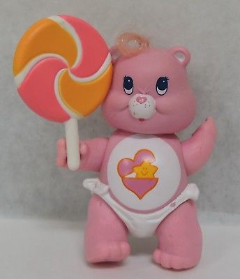 VTG 1984 AGC CARE BEAR 3 1/4" PVC BABY HUGS BEAR FIGURE W/SWEET LICKITY LOLLIPOP