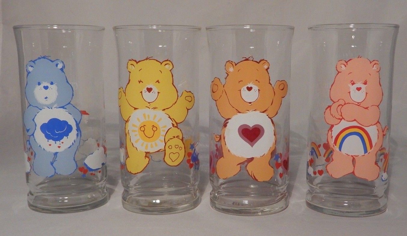 Vintage Pizza Hut Care Bear Glasses Tenderheart, Grumpy, Cheer & Sunshine Bears