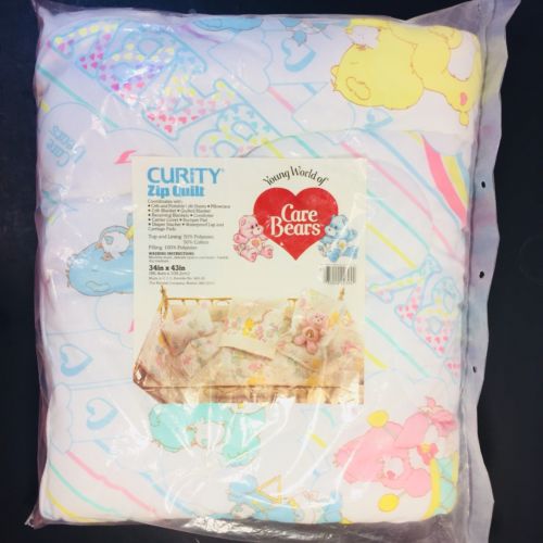 Vintage 80’s Care Bears Crib Blanket Curity - New Sealed NOS 34”x 43” 1983