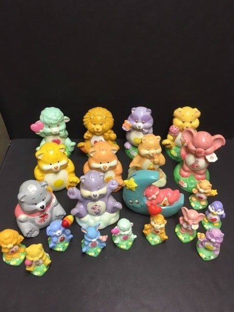 Vintage 80's CARE BEARS Cousins Ceramic Doll and Bank Statue Toy old Cartoon Lot
