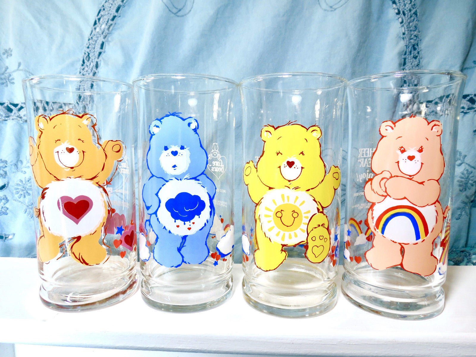 Set of 4 Care Bear Glasses / Tumblers 1983 Libby Glass Co. Pizza Hut