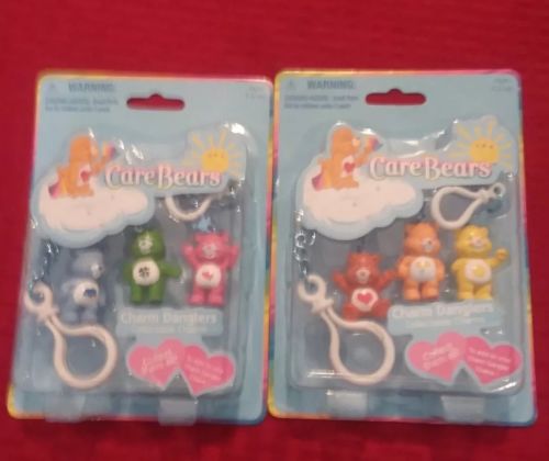 2 lot of 3 Care Bear Charm Dangler Keychain Clips Figures New In Packaging 2004