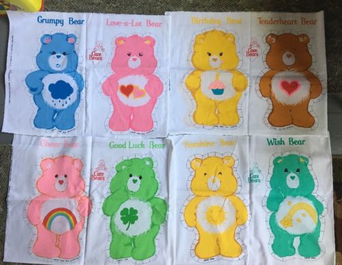 Vintage 1980s Lot of 8 Care Bears CUT & SEW Pillows Fabric Panels American Greet