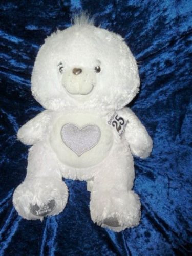 CARE BEARS FLUFFY FLOPPY 12" WHITE SILVER HEART 25TH ANN BEAR 2007 TCFC NWT