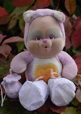 Vintage & COMPLETE Care Bear Cousin BABY BRIGHT HEART RACCOON CUB Plush Kenner