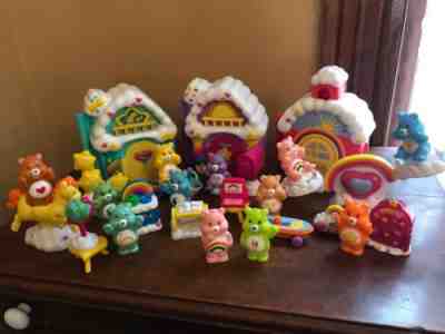 CARE BEARS Vtg Playset HUGE LOT Figures Houses See-Saw Accessories +