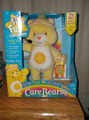 NEW   NIB  Care Bears 2004 Fit 'N' Fun Wish Bear Moves / Sings / Talks  FUNSHINE