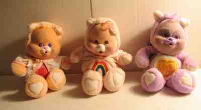 3 Vintage Kenner Care Bear Cousins Cubs 1986 Cheer Proud & Bright Heart Flocked 
