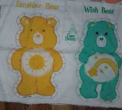 Vtg Care Bears Funshine Bear & Wish Bear Cut & Sew Fabric Panel Pillow Uncut 