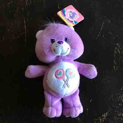 MINI Care Bears 2004 Purple Lolipop Bear Plush W/ TAGS Cute Very Rare Some Wear
